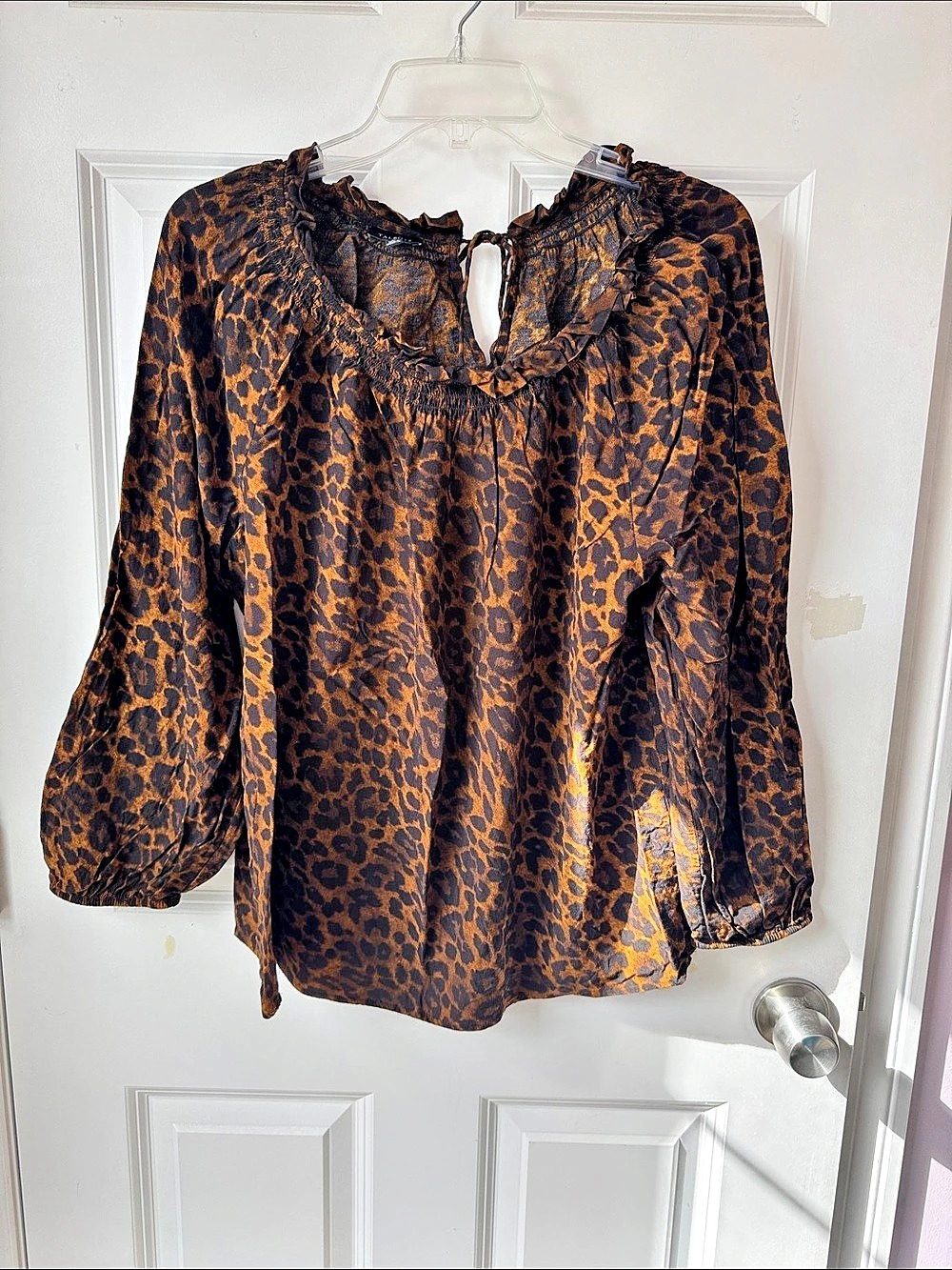 Talbots Smocked Blouse - Spectacular Animal in Brown & Black Size XL